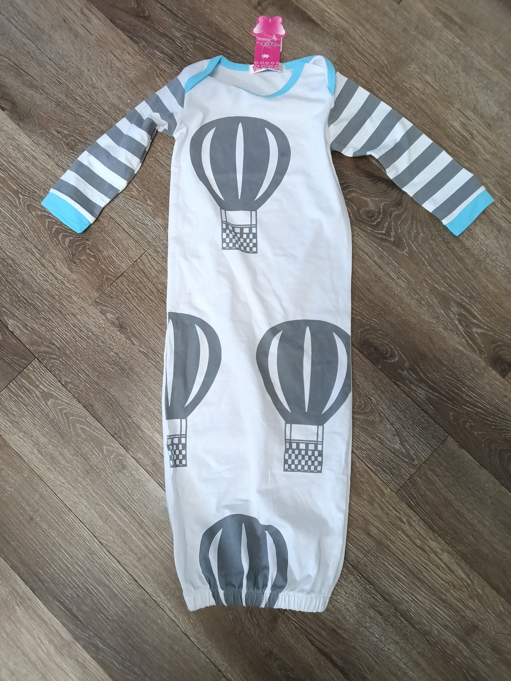 Gray Hot Air Balloon Sleep Sack with Blue Trim